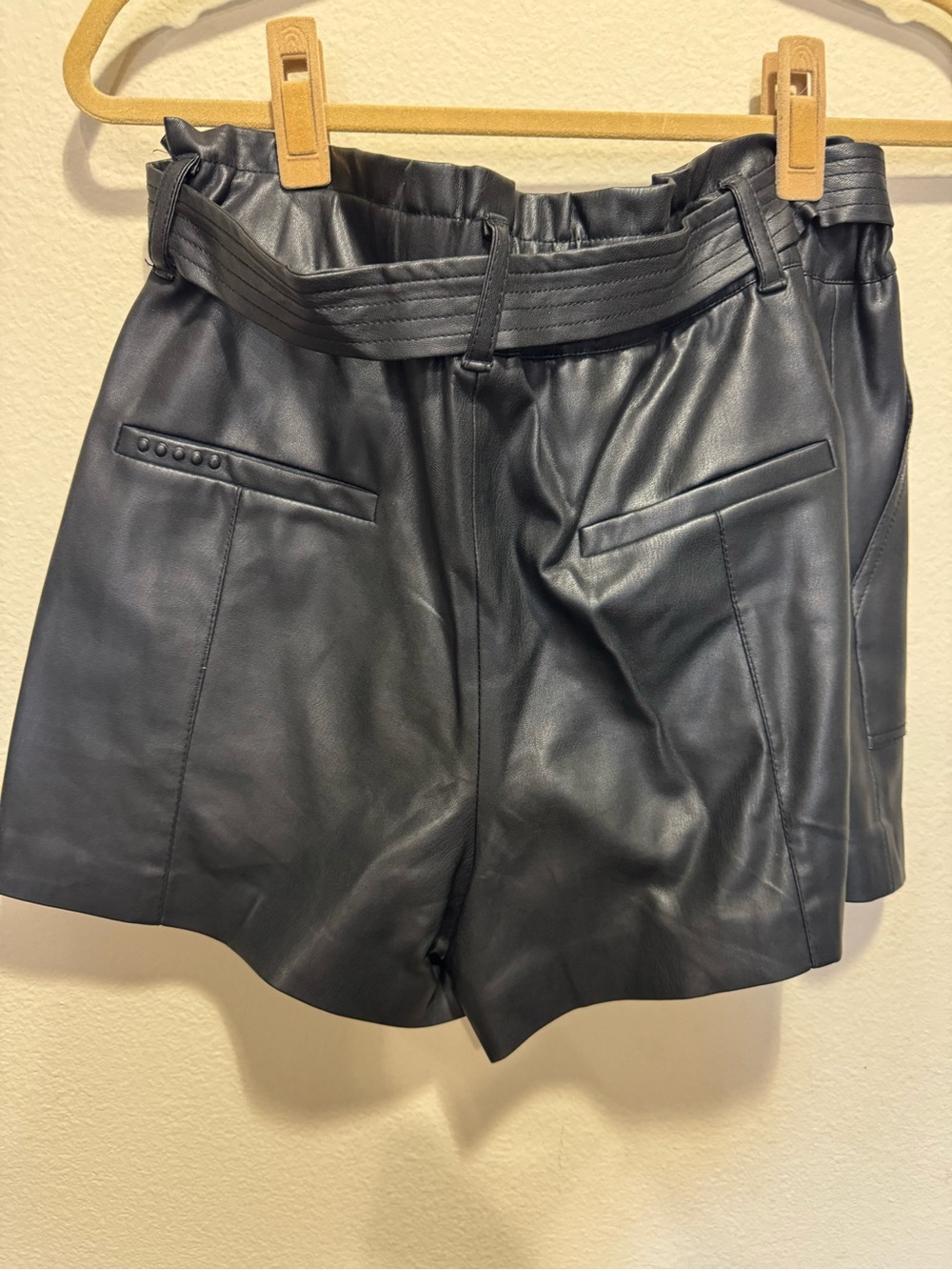 Blank NYC Black High-Waist Faux Leather Paperbag Shorts with Tie - Picture 3 of 4